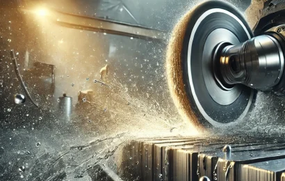 Cut-off wheel in use with coolant, showcasing improved performance and extended lifespan.